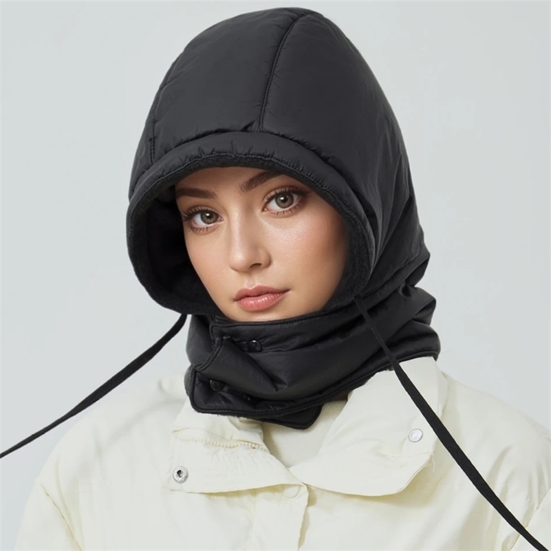 Style Windproof Hats Plush Fleece Lined Warm Winter Cap Hooded Full Cover Waterproof Hats For Women Solid Color Winter Hats260915ww