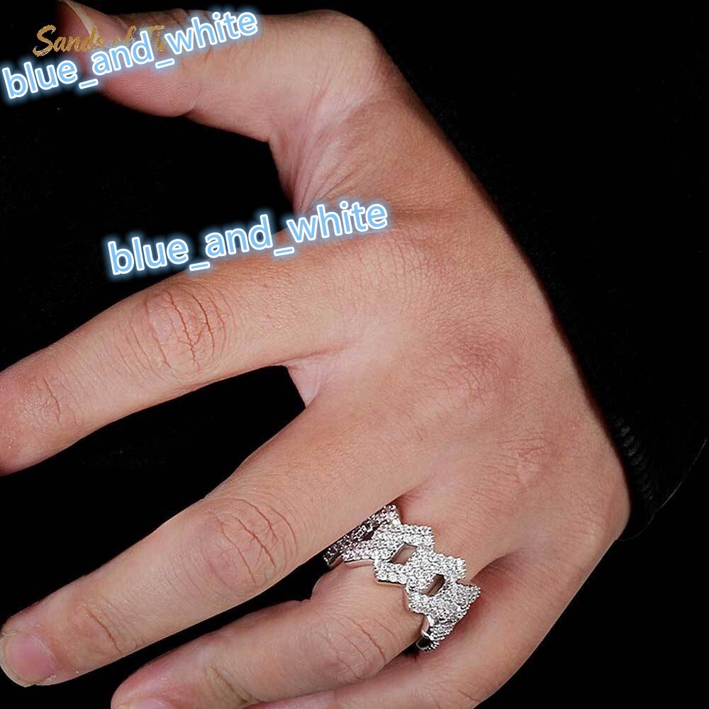Geometric Diamond Shaped VVS Moissanite Cuban Ring 925 Sterling Silver Plated Custom Hip Hop Rapper Streetwear Bling Band