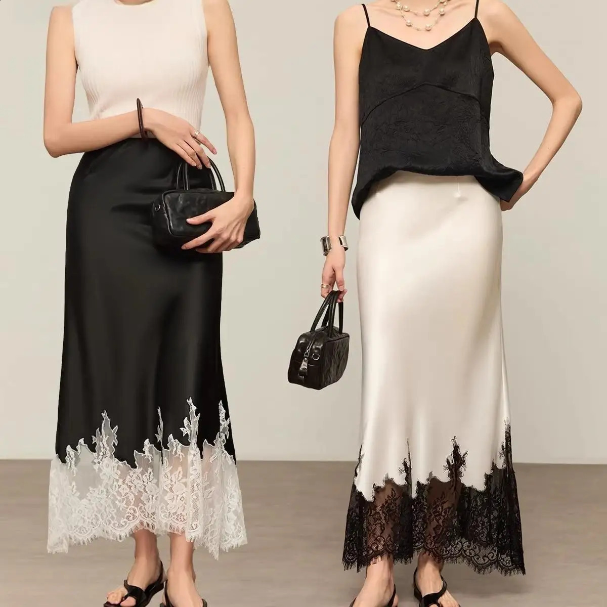Fairy Lace Patchwork Skirt Women Fashion High Wasit Elegant Wrapped Hip Long Party Skirts Autumn Trends Female Clothing 260917
