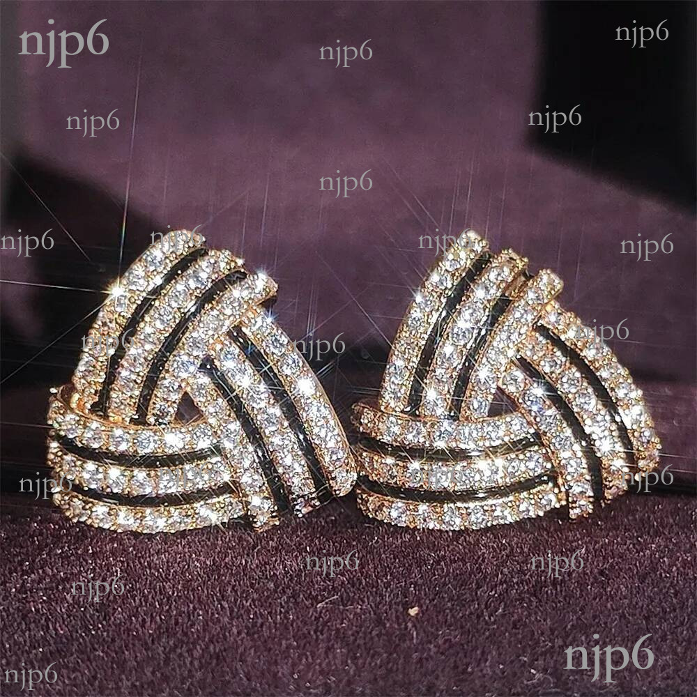 Fashion Designer Triangle Striped Diamond Earring High Quality Zircon Copper Earrings Women Luxury Party Fine Jewelry Gifts
