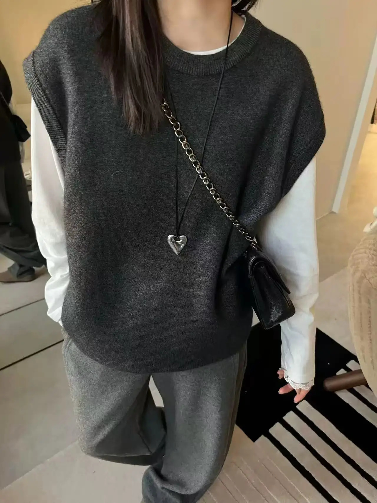 2026 autumn knitted vest women's 100 pure wool sweater European goods highend loose stacked outerwear cashmere 260917