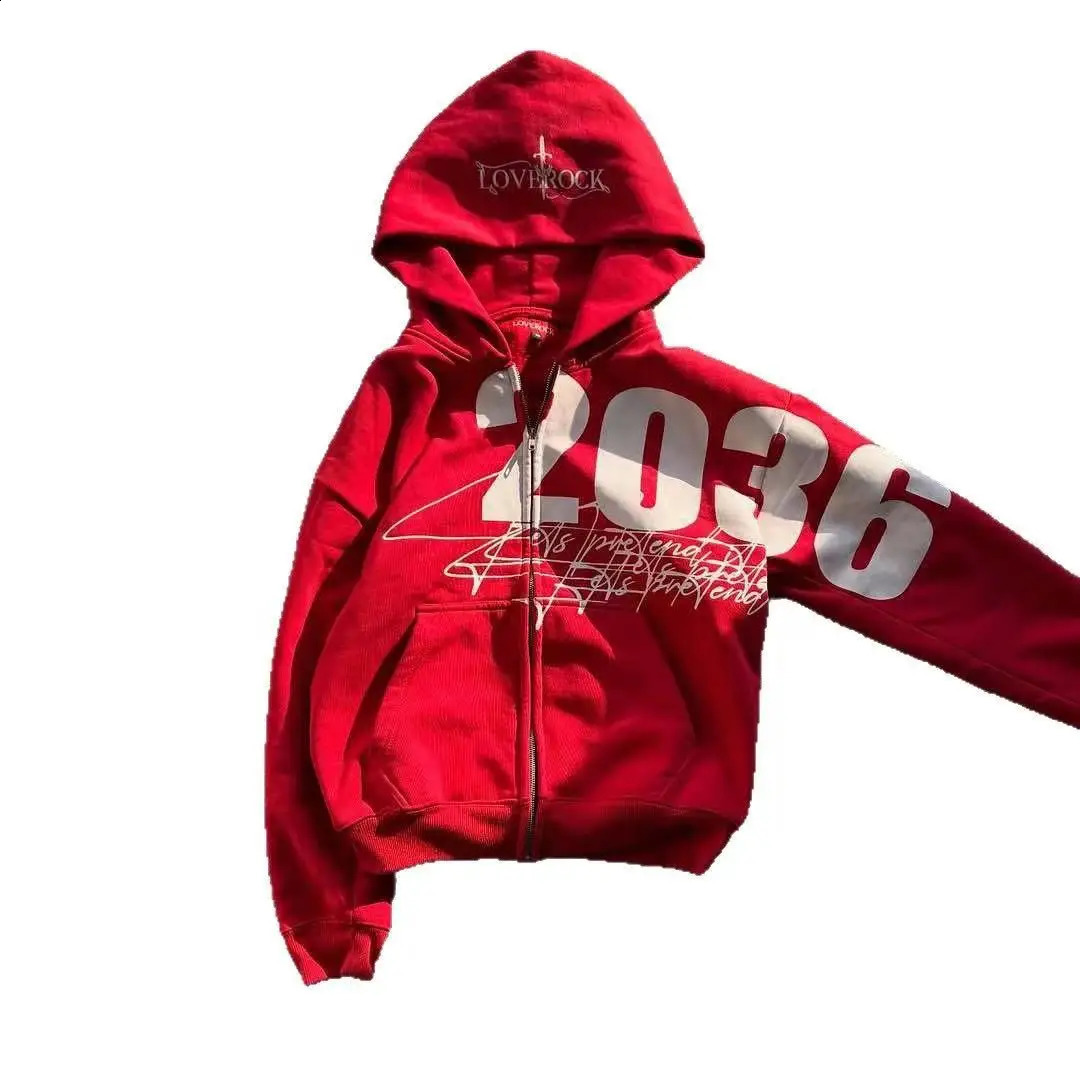 Red Zip Up Oversizeds Letter Patch Casual Hooded Jackets Men and Women Commute Daily Pure Cotton Fashionbale Sweatshirts 260916