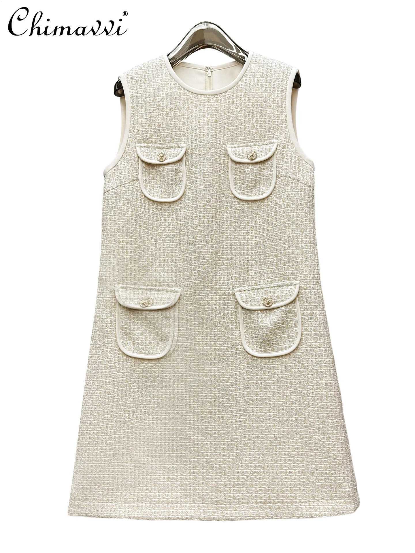 Socialite French Elegant Versatile Tank Dresses Round Neck Sleeveless High Waist A-line Party Short Dress for Women Winter 2025 C260917