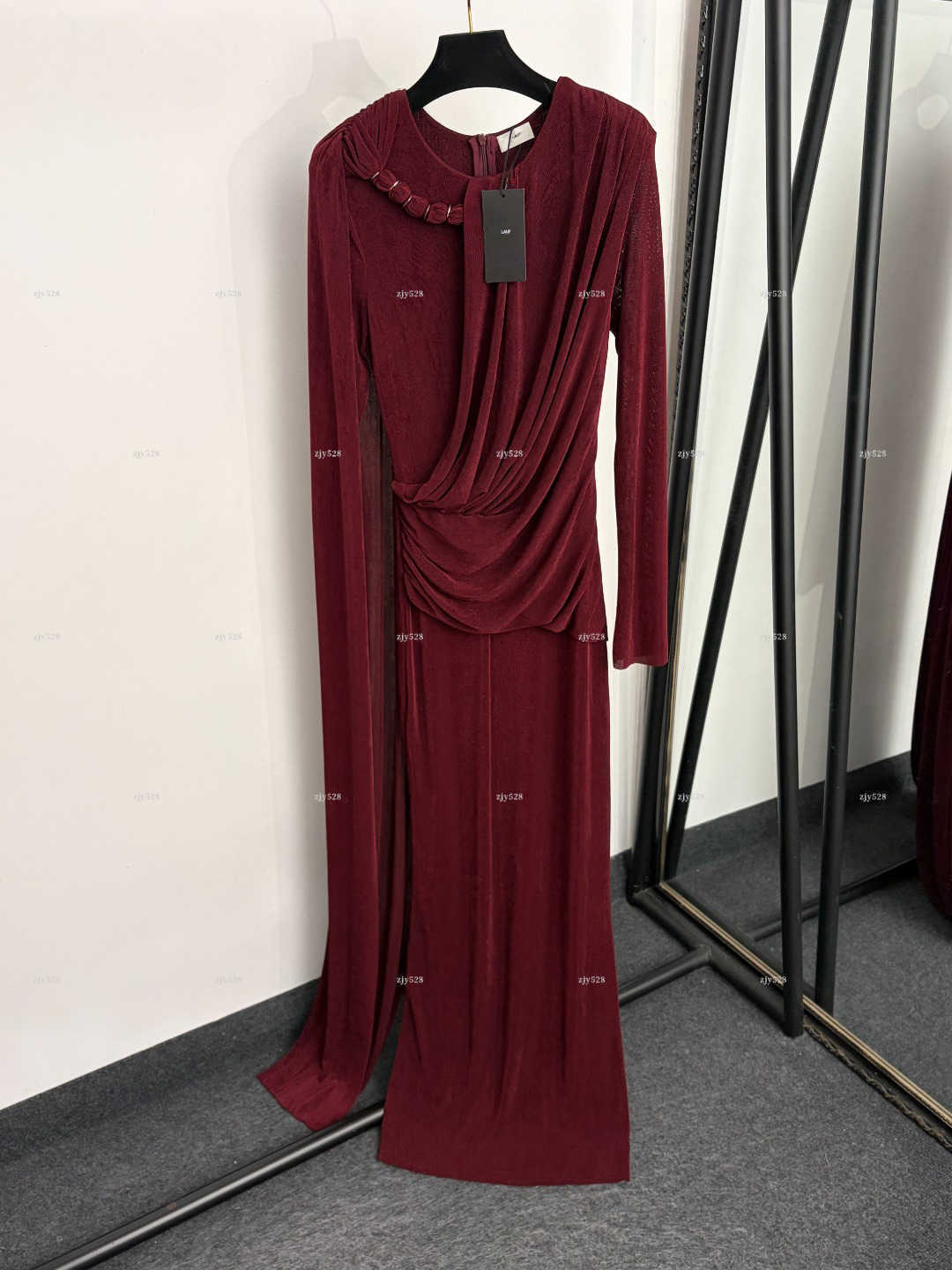 New Women Long Sleeve Glitter Maxi Evening Dress Draped Ruched Cross V Neck Formal Party Gown women designer clothes Floor Length Formal Dress A021X