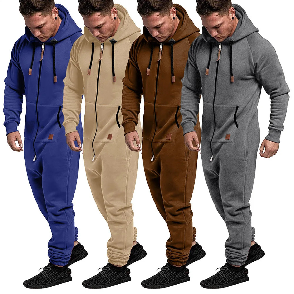 Custom 3D Full n Jumpsuit Pajamas Long-sleeved sports pants solid color splicing casual sweater men's zipper hoodie 260917