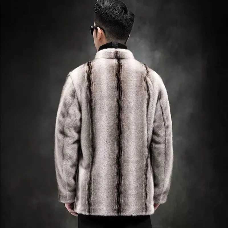 Mink Menswear Winter Warmth Faux Coat Jacket New Golden Mink Fur Chinese Style Jacket Lapel Casual Trend JacketsSingle Breasted W260915