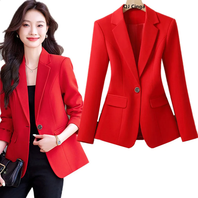 Fall Collection Women's Red Long-sleeve Blazer A Business-casual Slim-fit Jacket Available in Black or White. 260915