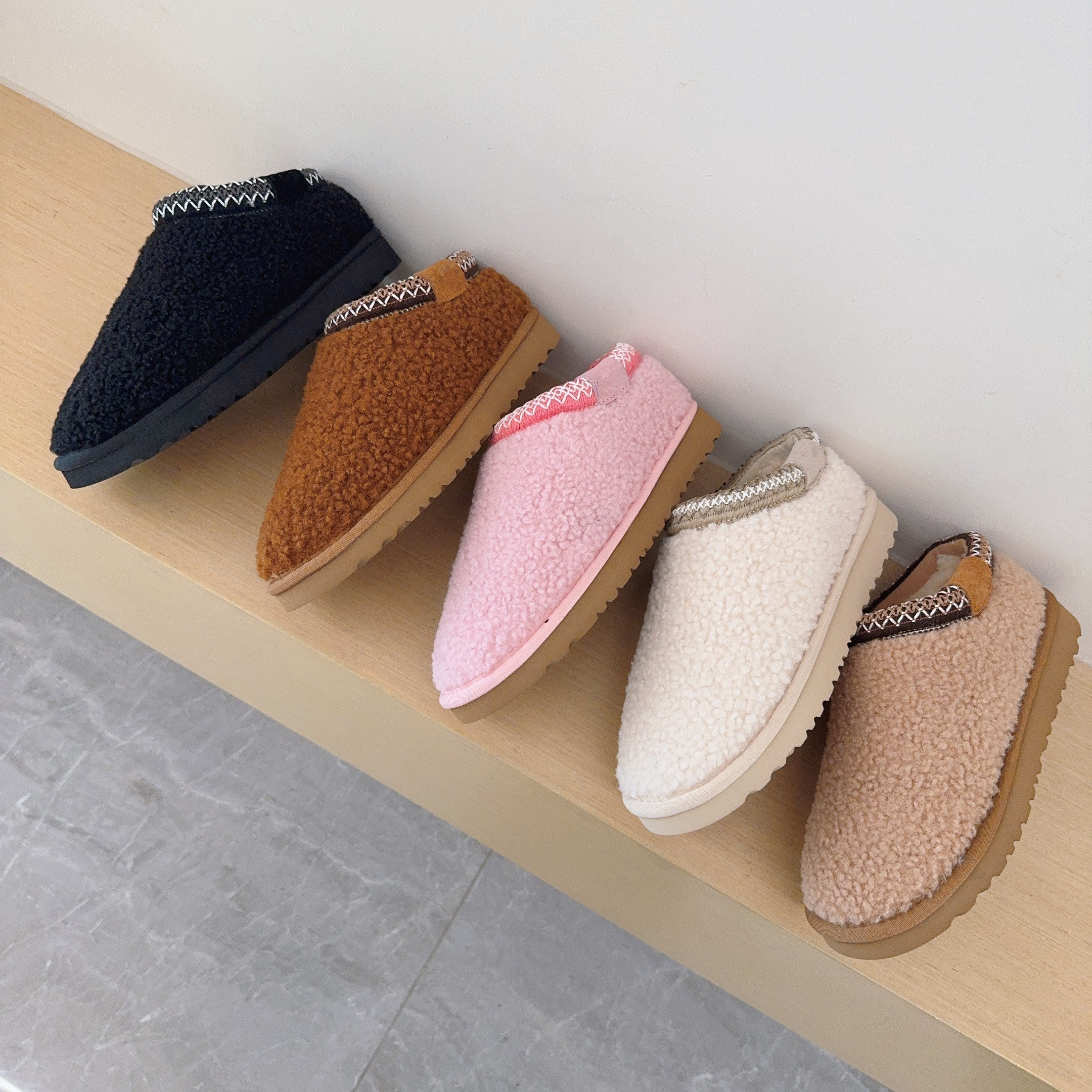 Women Parent Child Teddy Tasman Slipper Boots Curly Fur Slip On Slipper Boots Ethnic Trim Winter Warm Indoor Outdoor Booties Kids Size Adult Size