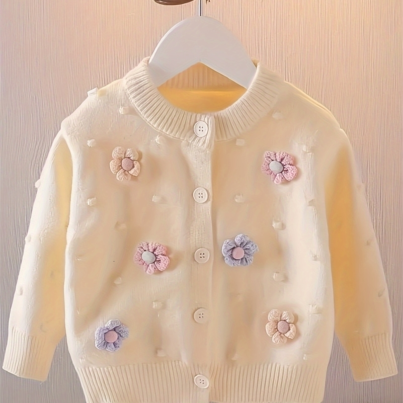 Girls' Embroidered Three-Dimensional Flower Cardigan Sweater Baby Girl's Autumn Comfortable Soft and Versatile Knitted Jacket260821ww