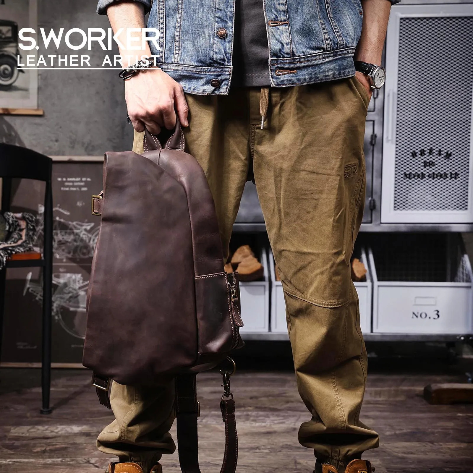 Vintage Genuine Leather Chest Bag For men Full Grain Leather Crossbody Shoulder Bag Sling Bag Daypack Large Capacity 260916