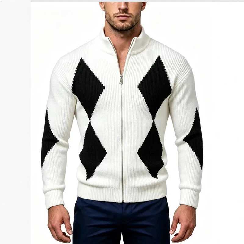 Autumn Zipper Knit Outerwear 2026 Mens Trendy Breathable Sweater Coats Men Daily Casual Contrast Color Long Sleeve Cardigan J260916
