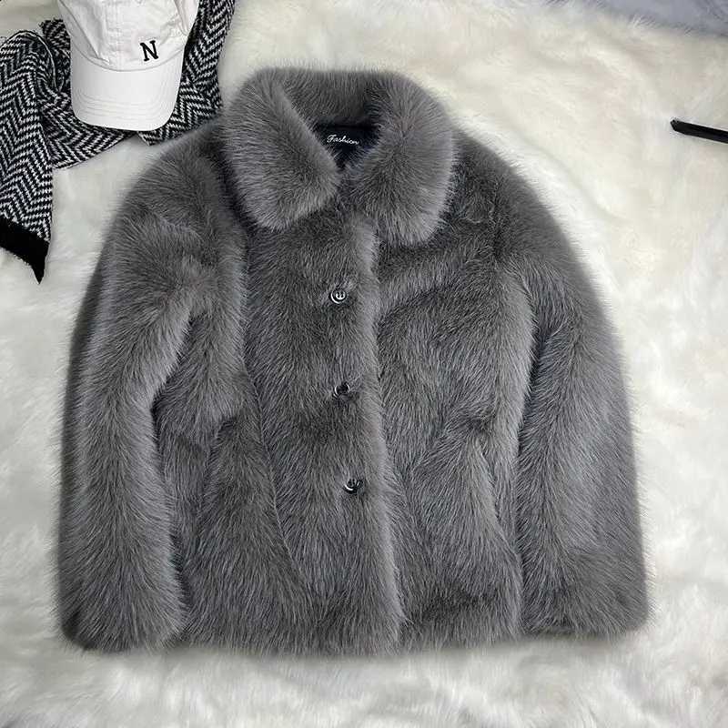 Winter Thickened Short Faux Men's Fur Coat Cropped Turn-down Collar Cold-Resistant Plush Warm Jacket OvercoatW260915