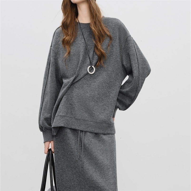 FSLEPremium SeriesRound Neck Twisted Sweatshirt Suit Women's Winter 2025 Style Simple Long Skirts Sets Ins Casual 260916
