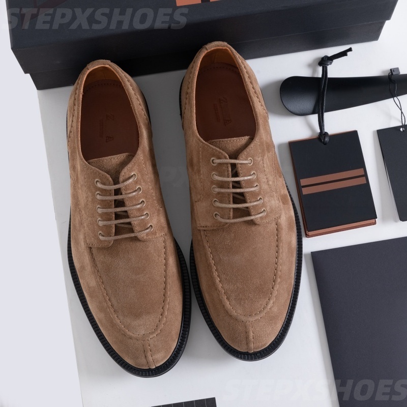 Men's Suede Derby Shoes Brown Genuine Leather Lining Lace Up Dress Shoes Business Casual Formal Shoes EU 39-45 (STD LEATHER SHOE SIZES)