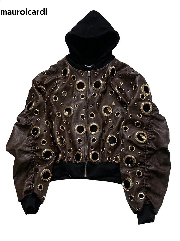 Autumn Oversized Hollow Out Pu Leather Jacket Men Hole Cool y ner 2 Pieces European Fashion Clothes Hoodie 260916
