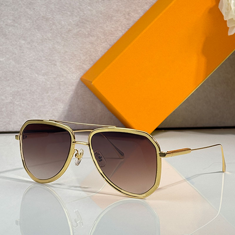 Womens Pilot Sunglasses Gradient Brown Lens Gold Metal Double Bridge Design UV400 Protective Party Style Luxury Designer Womens Glasses
