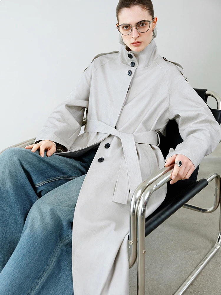 FSLE Premium SeriesRetro Stir Stand Up Collar Trench Coat for Women Spring 2025 Collection 25FS11322 260917
