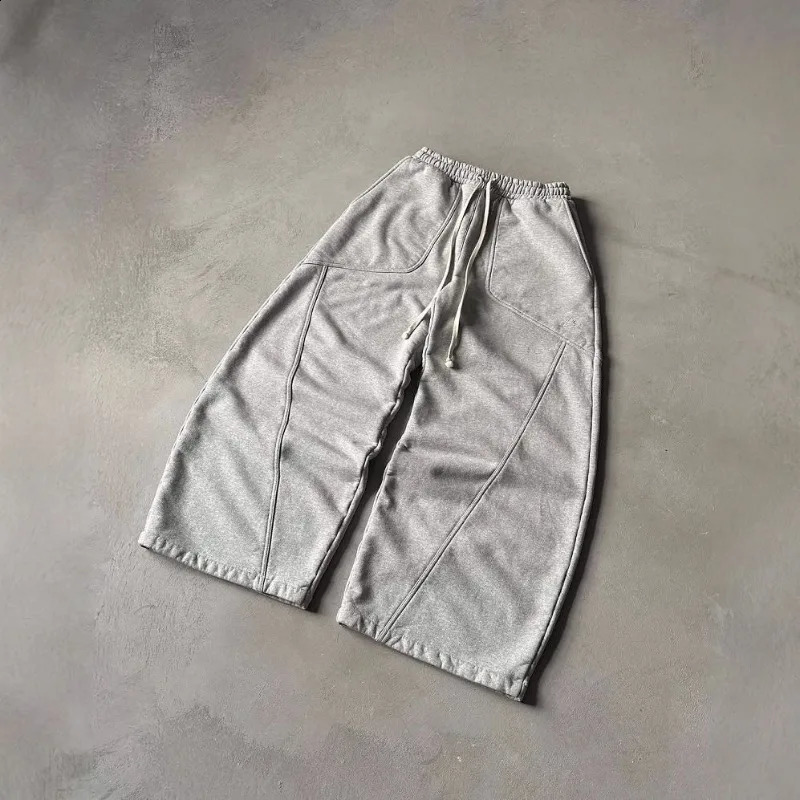 Deeptown Grey Vintage Y2k Women's Sweatpants Harajuku Oversized Wide Leg American Style Man Pants Baggy Casual Hip Hop Trousers 260917