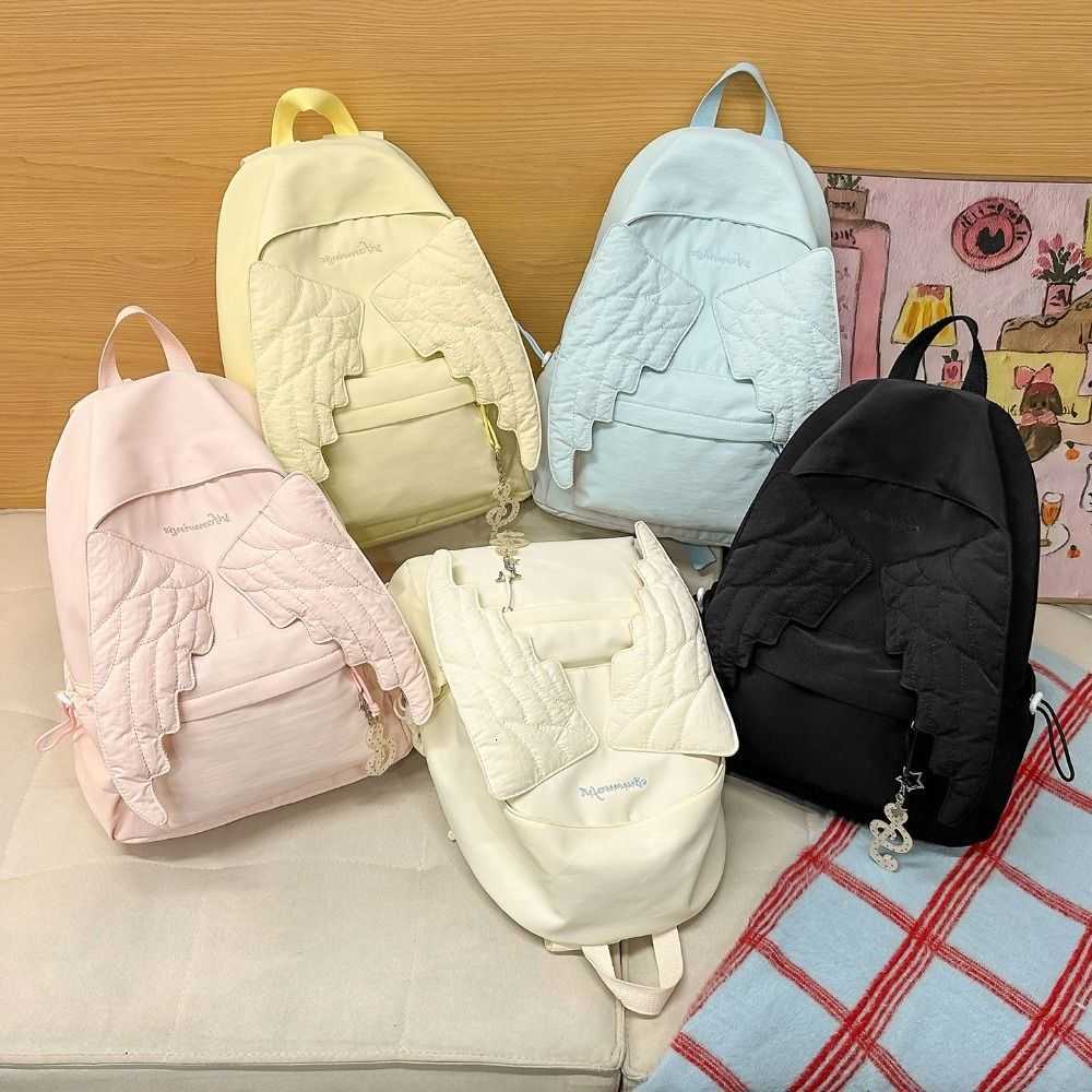 Wing Versatile Angel Backpack Y2k Style Large Capacity Canvas Backpack Lightweight Embroidered Pattern Nylon BackpackT260917