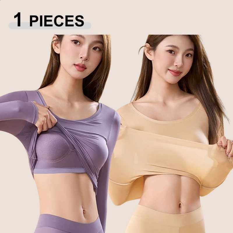 Women Autumn Winter Built-in Bra Pads Warm Base Layer Top Seamless High Elastic Keep Warm Lock Temperature Clothes Inner Wear H260916