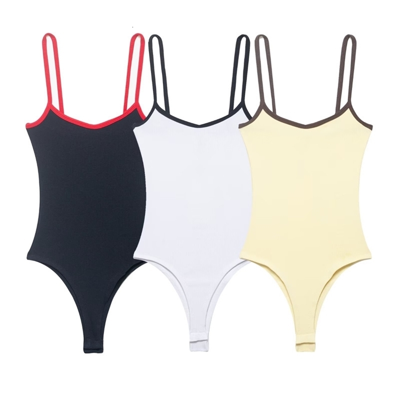 Womens Bodysuit 2026 Fashion Spring Summer Colorblock Trim Jumpsuit for Women Chic Personality Spaghetti Strap Bodysuit 260916