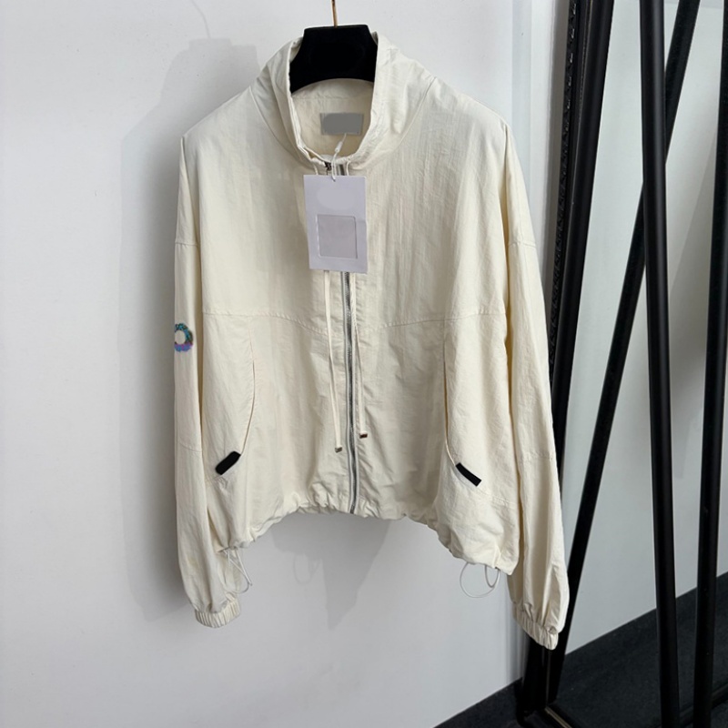 Women Stand Collar Windbreaker Jacket Designer Flocking Letters Zip Up Jackets Street Outdoor Sunscreen Trench Coat