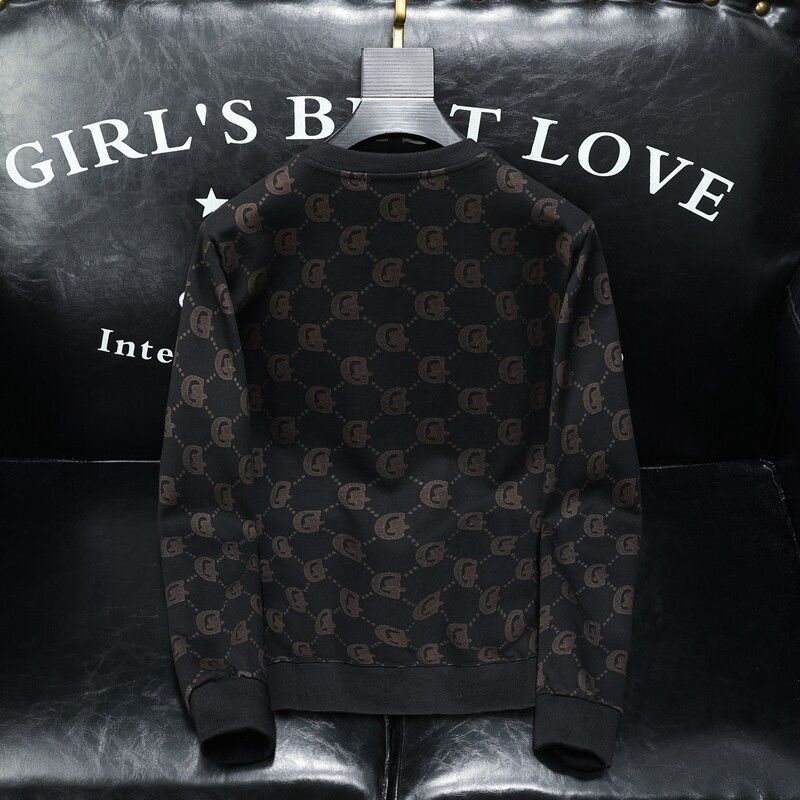 Light Luxury European-Style Versatile All-Season High-End Embroidered And Rhinestone-Studded Trendy Printed Men's Long-Sleeve Sweatshirt