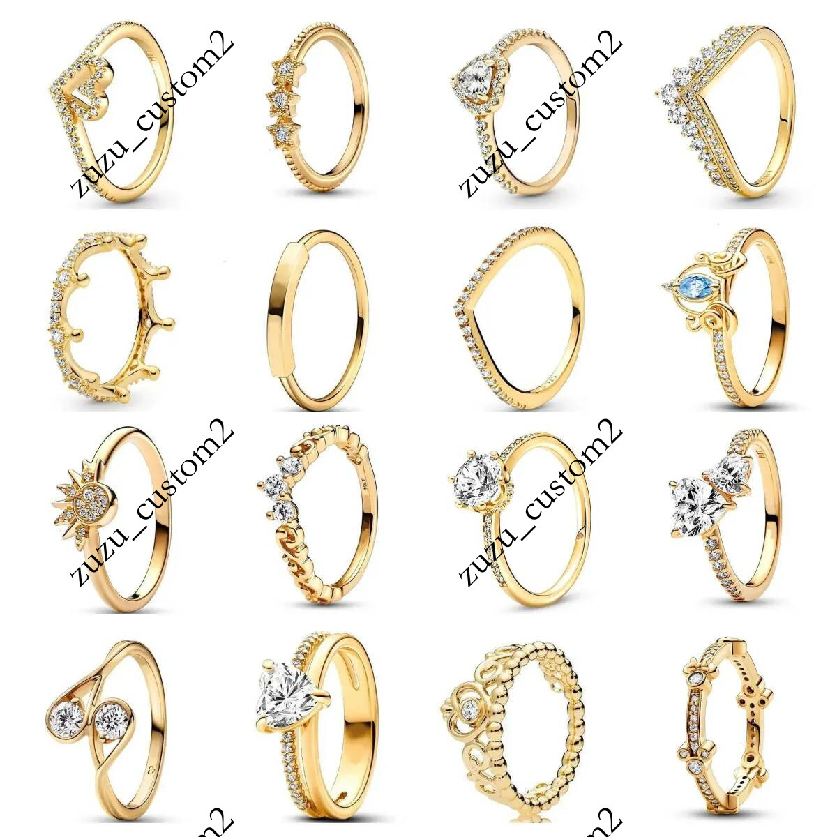 designer gold ring New Hot Sale Shining Crown Star Love Heart Gold Ring Style Suitable For Classic Fashion Princess Jewelry Gift
