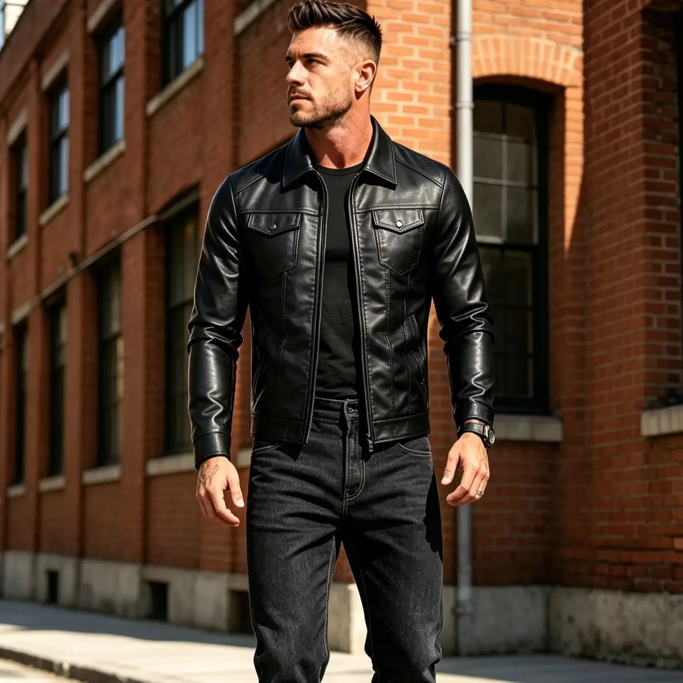 Men's Casual PU Leather Jacket Lapel Biker Fashionable SlimFitting Faux ShirtStyle 260917