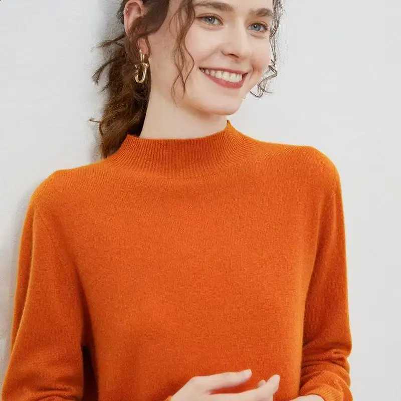 Solid 2025 Autumn Winter Mock-neck Pullover Sweater For Women Casual Knitwear Female Clothing Basic Soft Tops J260916