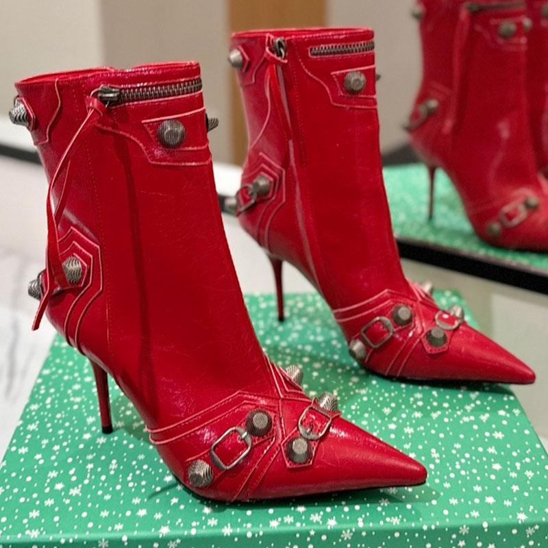 Designer Autumn Winter Ankle Boots Luxury Womens Boots Anti slip Durable Leather outsole Heel Height 9.5cm Boots Headpiece with Buckle Decoration An