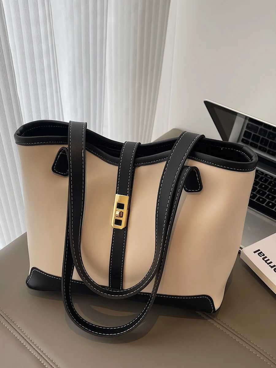 Large Capacity Women's Tote Bag 2025 New Style Commuter Shoulder Bag British Style Polyester Zipper Closure Soft PU H260916