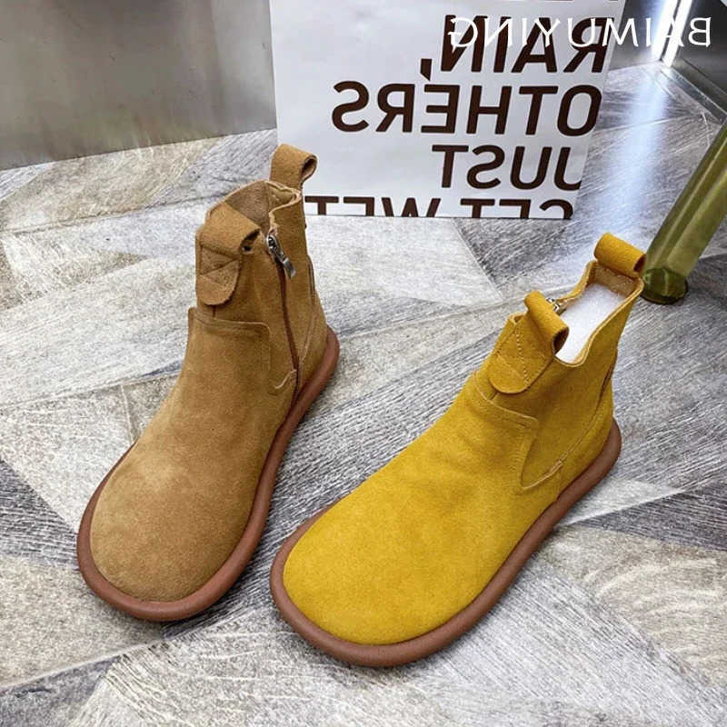 Women Ankle Boots Flats Snow Suede Casual Sneakers Shoes Woman 2024 Trend Winter New Walking Cozy Motorcycle Botas Mujer D260917