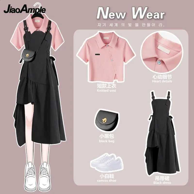 2026 Dress Suit Women's Summer New Fashion Short Top+Irregular Strap Skirt Two Piece Korean Chic Short-sleeve Matching SetW260915