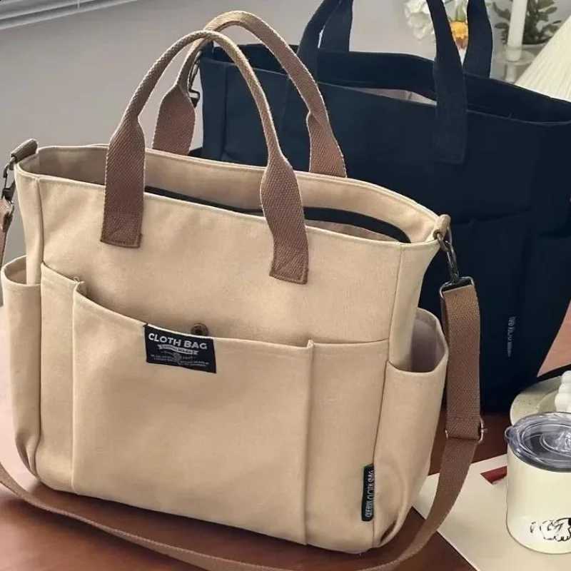 Urban Minimalist Female Student Large Capacity Commuting Horizontal Canvas Single Shoulder Diagonal Cross Portable Tote Bag H260916