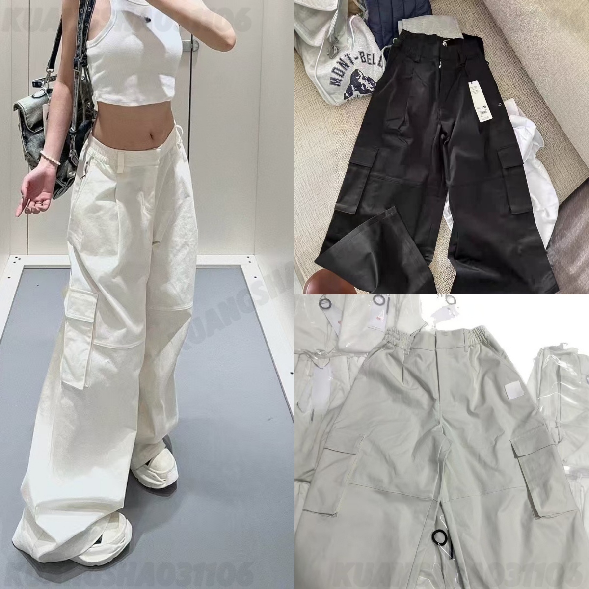 Designer Women's Yoga Cargo Pants Fitness Long Pants Pocket Cargo Pants Reflective Lettering Straight Leg Loose Wide Leg High Waist Casual Vers