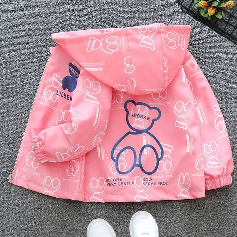 4 2 3 5 6 8 10 12 Years Girls Jacket Spring Autumn New Cartoon Bear Print Hooded Windbreak Coat For Kids Leisure OutwearT260916