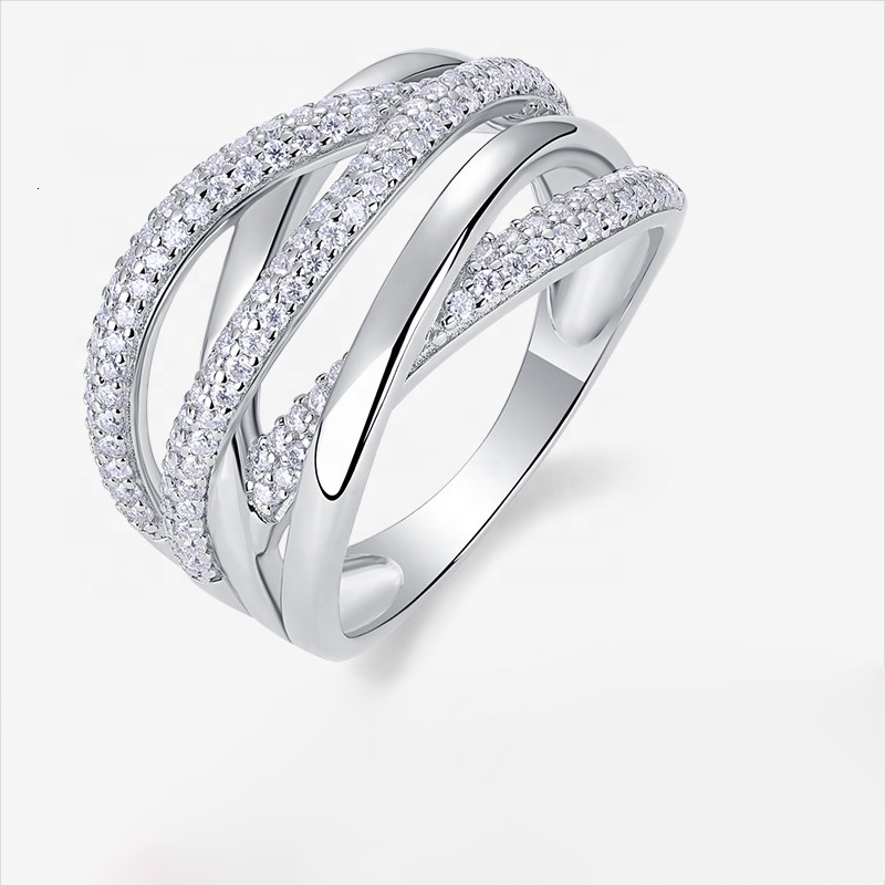 Luxury Multi-Layer Twist Design Moissanite for Women Sparkling Gemstone Pave Setting Elegant Fashion Jewelry Gift Ring