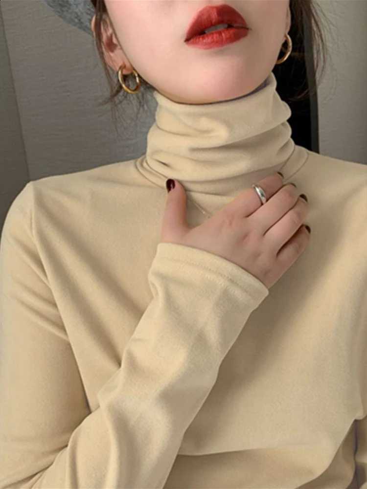 FINETOO Pile Collar Long Sleeve Women Top Soft Thermal Shirt Elastic Slim Fit Basic Layer Shirt Winter Warm Long Sleeve Blouse H260916