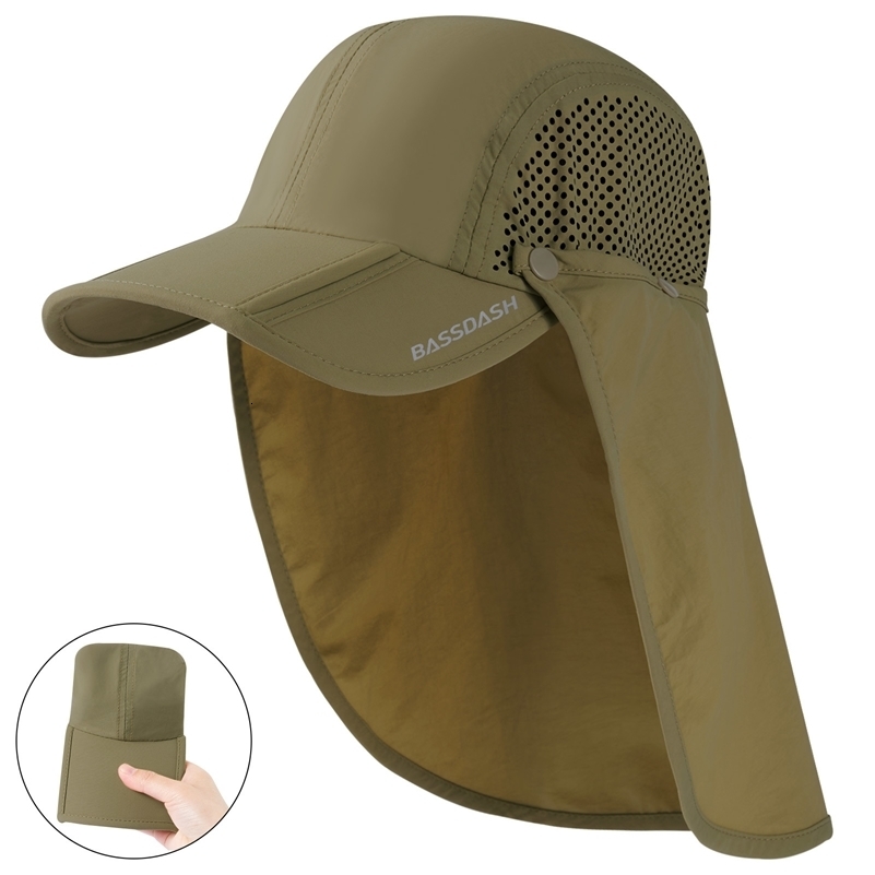 BASSDASH UPF 50 Foldable Fishing Hat Baseball Cap with Removable Neck Flap Portable for Men Women Golf Hiking 260812ww
