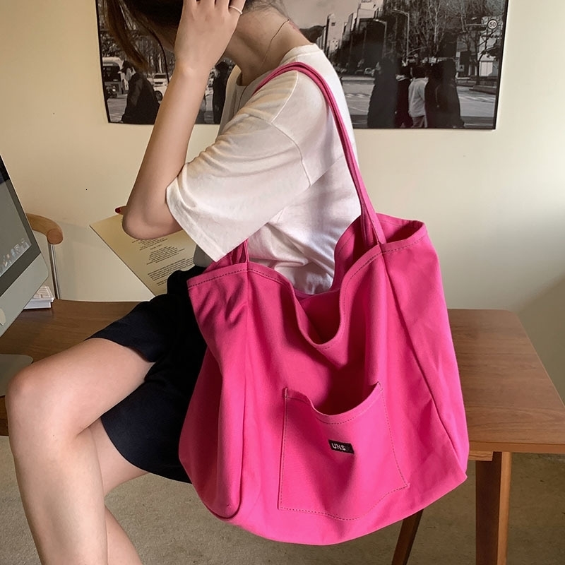 Canvas Bag High Quality Reusable Shopping Shoulder Bag Women Simple Casual Daily Use Handbag Totes Female Portable Folding Purse 260916