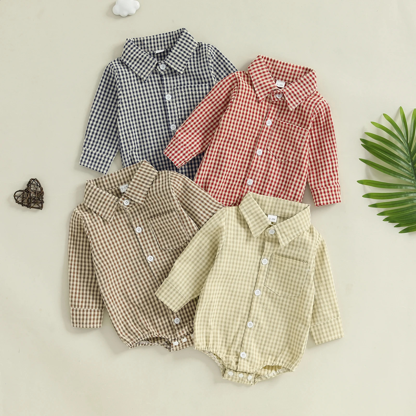Citgeett Autumn Infant Baby Boys Plaid Romper Button-down Long Sleeve Lapel Neck Fall Jumpsuits Spring Clothes 260916