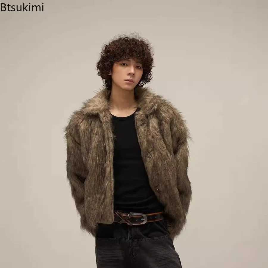 Coat 2026 Winter Faux Fur Men's Fashion Hip-Hop Fur Jacket Turn Down Collar Personality Designer Fluffy Fur Outerwear Coats Male W260915