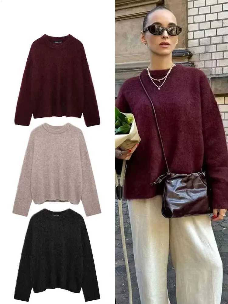 O-Neck Red HH Vintage Sweater Pullover For Women Casual Long Sleeved Loose Knitwear 2024 New Autumn Female High Streetwear J260916