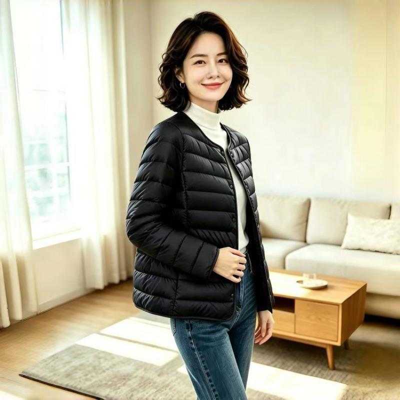Aged Mother's Ultra light Middle round neck Short Jacket Autumn Wintercotton inner liner Coat Single Breasted Solid Color Warm H260917