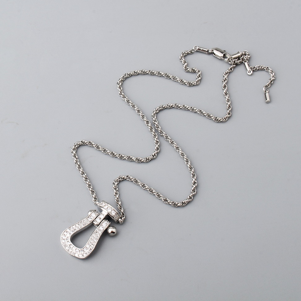 Designer Horseshoe Buckle Jewelry Set Inlaid Clear Rhinestone Bangle Necklaces Drop Earring Elegant Women Fashion Jewelry Gifts
