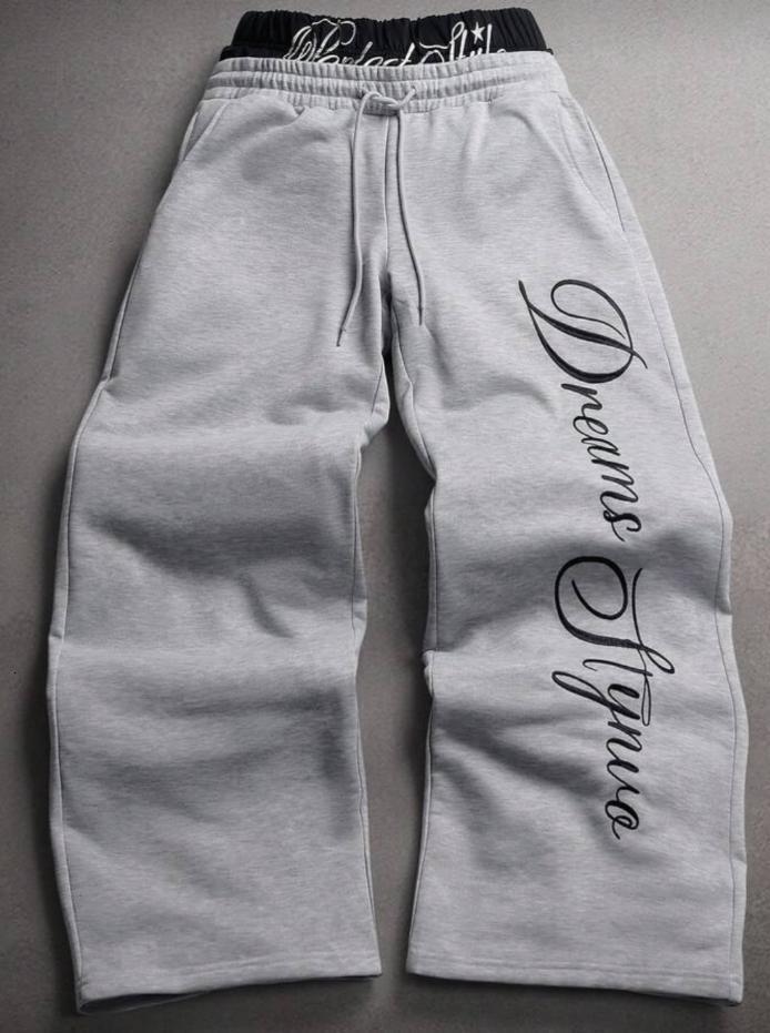 Cross-border color-blocked double-waist sweatpants men, American street style, Harajuku letter print, casual loose-fit long pants, versatile for exp