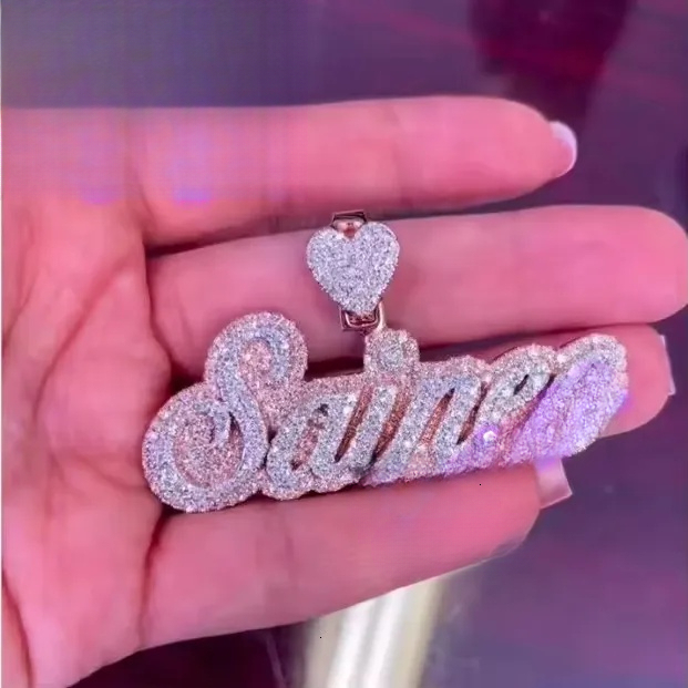Rapper Jewelry Mens 925 Sterling Silver Moissanite Diamond Rose Gold Two Tones Heart Clasp Custom Name Letter Pendant