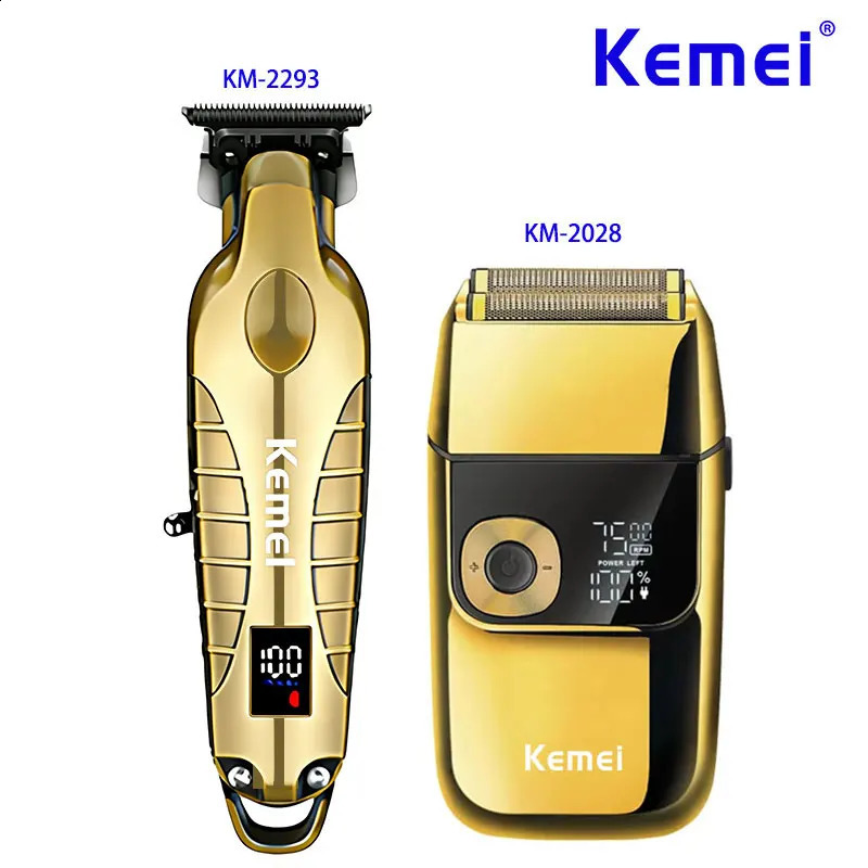 Kemei Barber Hair Clippers Professional Cordless Electric Men Shaver Beard Trimmer Machine KM-2293 KM-2028 Gold Kit 260917