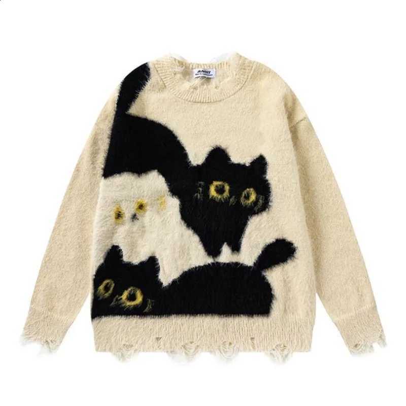 Y2k Kawaii Sweaters Japanese Women O-Neck Sweater Cat Pattern Long Sleeve Harajuku Sweet Cute Subculture Pullover Spring Autumn J260916